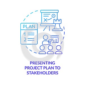 Presenting project plan to stakeholders blue gradient concept icon