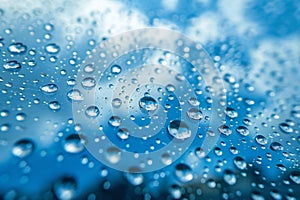 Presenting rain drops on window, blue sky background, mobile wallpaper