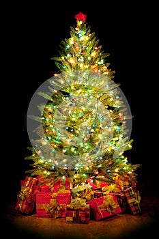 Presents around Christmas tree
