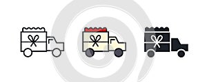 Presents or flowers delivery icon. Truck with flowers isolated vector icon