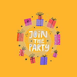 Presents frame flat vector illustration with typography