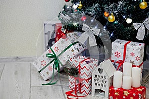 Presents and Gifts under Christmas Tree, Winter Holiday Concept