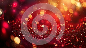 Red and gold luminous atmosphere background with glitter particles and dreamy light effects for festive celebrations