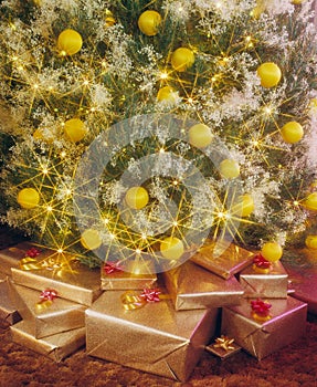 Presents under Christmas tree