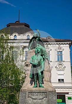 Preseren monument in central square of Ljubljana, Slovenia