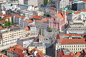 Preseren square and St. Francis church in Ljubljana