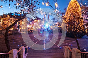 Preserens square, decorated for Christmas and New Year celebration