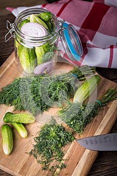 Preservation cucumber with dill and onion