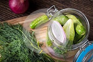 Preservation cucumber with dill and onion