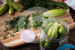 Preservation cucumber with dill and onion