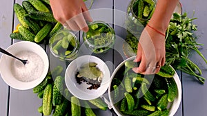 preservation of cucumbers in jars. Selective focus.