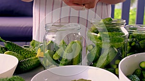 preservation of cucumbers in jars. Selective focus.