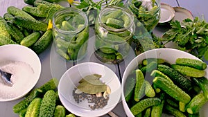 preservation of cucumbers in jars. Selective focus.