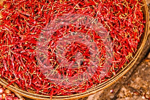 Preservation procedure of red Chili peppers on basket