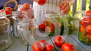 preservation tomatoes in jars. Selective focus.