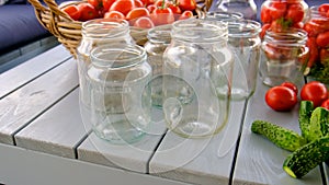 preservation tomatoes in jars. Selective focus.