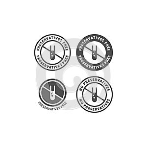 Preservative free and no preservatives ingredient circle label icon set.