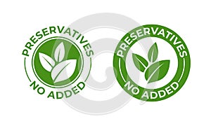 Preservatives no added vector green organic leaf icon. Preservatives free, natural organic package stamp