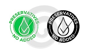 Preservatives no added vector icon. Preservatives free, food package seal, green drop photo