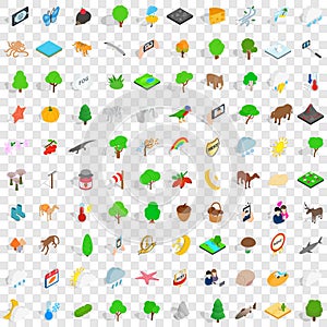 100 preserve icons set, isometric 3d style