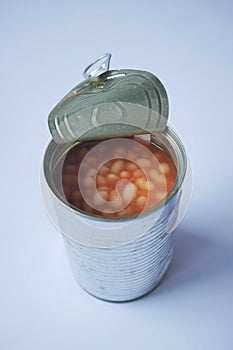 preserved canned tomato beans on white