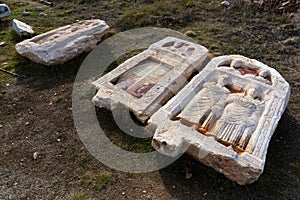 Preserved details of antique architecture from digs in Aizanoi, Turkey