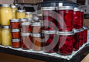 Preserved foods in mason jars