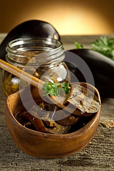 Preserved grilled eggplants