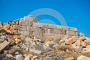 Preserved part of of the great wall of the pirate castle garrison in Antikythera Greece