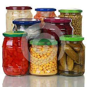 Preserved vegetables in glass jars