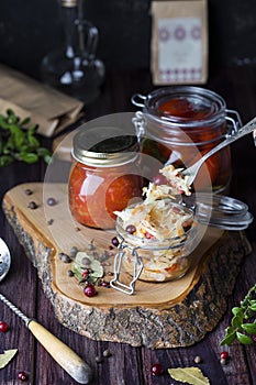 Preserved vegetables in the jars