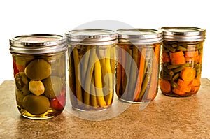 Preserved vegetables in mason jars