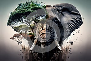 Preserving africas biodiversity collage, created with Generative AI technology