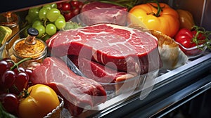 Preserving Freshness - Raw Meat\'s Cool Reprieve in the Fridge. Generative AI