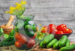 Preserving pickled cucumbers and tomatoes