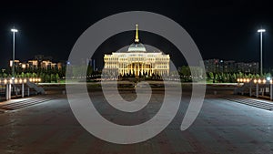 The president palace in Astana, Kazakstan seen at night.