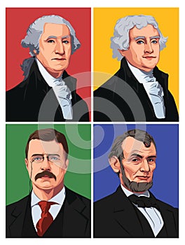 president of the united states, George Washington, Thomas Jefferson, Theodore Roosevelt, and Abraham Lincoln