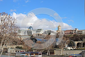 The Presidential Administration of Georgia and the Cultural center in Tbilisi in winter