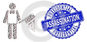 Textured Presidential Assassination Round Seal Stamp and Recursive Bloody Butcher Icon Collage photo