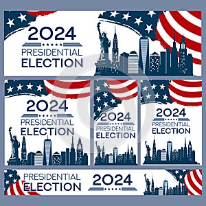 Presidential Election Campaign banner. November 5 is the Vote Day of the US Election 2024. Set of Banners with different