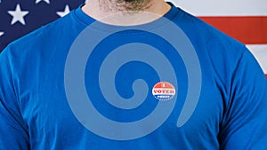 Presidential election sticker on a man