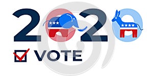 Presidential election in USA 2020 design template. Donkey and elephant symbols of political parties in America. Vector