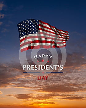 Presidents day greetings card with USA flag