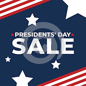 Presidents\' Day Sale Event Square Web Banner Design with American Flag Stripes Border and Abstract Stars in Background