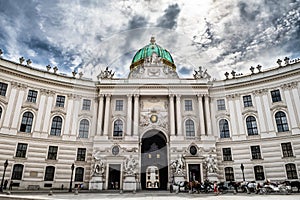Presidents Residence, Wiener Hofburg, With Fiaker Horses And Coaches In The Inner City Of Vienna In Austria