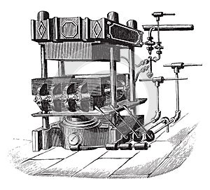 Press block machine, vintage engraving