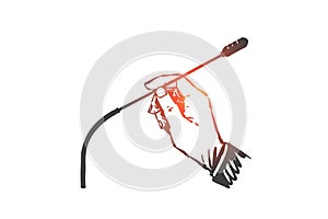 Press conference, broadcast, concept sketch. Hand drawn isolated vector