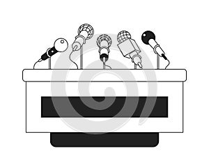 Press conference podium microphones black and white 2D cartoon object