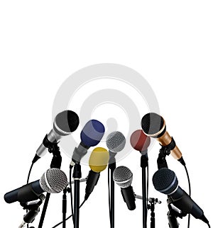Press conference with standing microphones