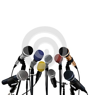 Press conference with standing microphones